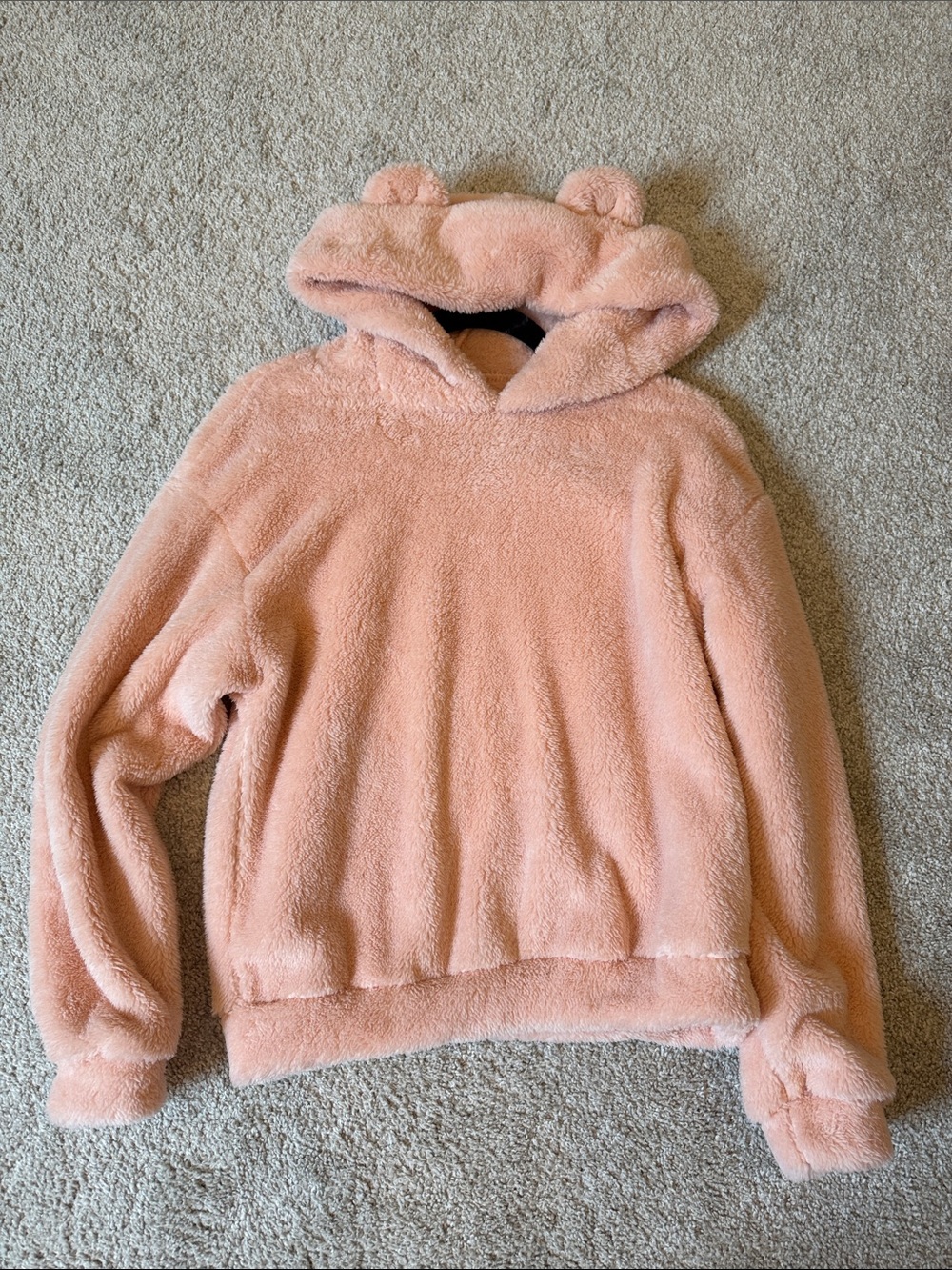 Plush Pink Hooded Pullover with Bear Ears